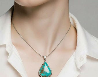 Handmade Turquoise Teardrop Necklace  | Sterling Silver