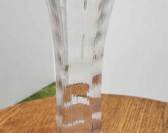 UV Glow Manganese Imperial Glass Clear Swung Vase Ripple Pattern Ruffled Rim Antique Fluted