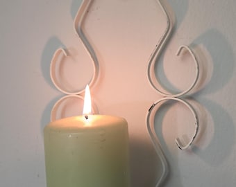 Vintage Shabby Chic Wall Sconce Candle Holder White Wrought Iron Scrollwork Candelabra (Review Photos)