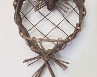 Vtg Twig Heart Basket Wall Pocket Rustic Grapevine Hanging Planter Farmhouse Heart Wreath