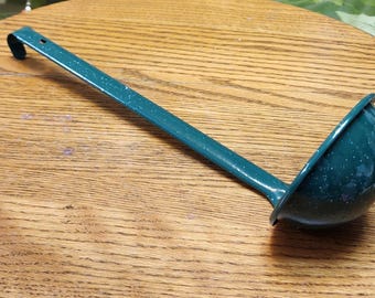 Vintage Speckled Green Enamelware Ladle / Graniteware Dipper