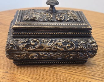 Vtgel Ornate Gesso Trinket Box Dark Academia Gothic Lidded Victorian Jewelry Casket Burgundy Velvet