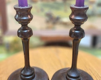 Vtg Turned Wooden Candlesticks (candles not included)