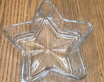 Vintage Clear Glass Star Bowl, Starburst Pressed Glass Candy Dish 1960s Celestial Trinket Bowl