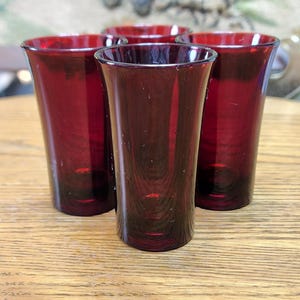 Set of 4 Vintage Anchor Hocking Royal Ruby Red Juice Tumblers - Smooth Mid-Century Glass