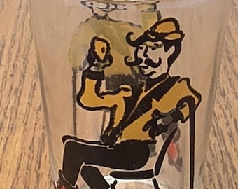 Vintage 1950s Hazel-Atlas Shot Glass "Gay 90s Saloon Scene" Dapper Gentleman, MCM Novelty Barware
