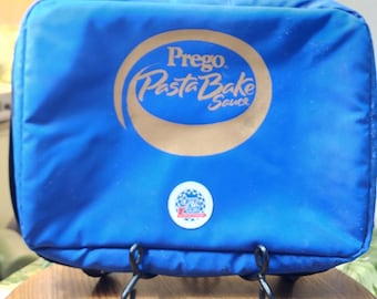 Vintage Prego Pasta Bake Sauce Insulated Casserole Carrier - Blue Promotional Bag Fits 9x13 Dish