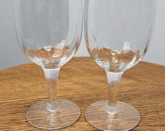 Pair of 2 Vintage Hand-Blown 16-Rib Optic Crystal Wine Glasses - Morgantown or West Virginia Glass Style