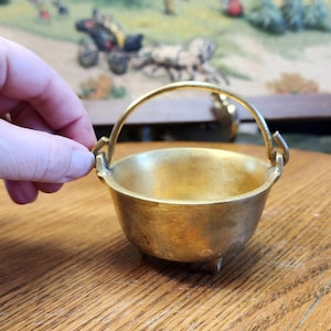 Vintage Solid Brass Miniature Cauldron / Footed Trinket Dish