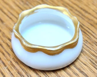 Antique German Porcelain Salt Cellar - Scalloped Gold Rim - Open Salt Dip