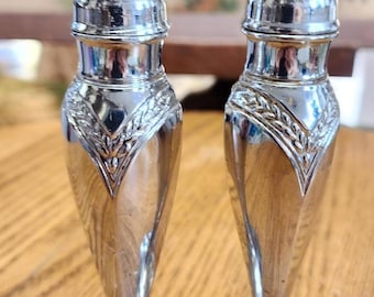 Vtg Chrome Plated Victorian Salt and Pepper Shakers Model #304