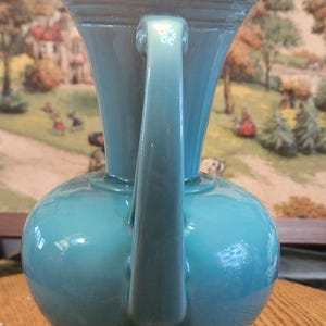 MCM Glazed Ceramic Urn Lamp, Robins Egg Blue, Double Handled Pedestal Base