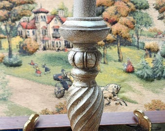 Vintage Neoclassical Crackle-Finish Accent Lamp Base Twisted Column Accent Light Shabby Chic Distressed Silver Decor