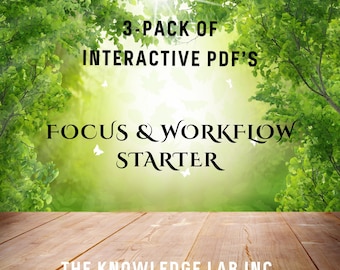 Pacote de fluxo de trabalho Focus (3 pastas de trabalho preenchíveis) – PDFs sobre trabalho profundo, sistemas de trabalho híbridos e hábitos favoráveis aos neurodivergentes