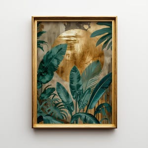 Póster Sol Dorado Tropical: Arte Mural Botánico - Decoración de Lujo para el Hogar en la Selva