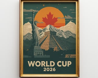 Poster della Coppa del Mondo 2026: USA, Canada, Messico, arte di viaggio retrò