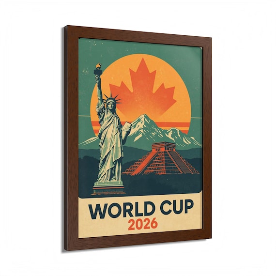 2026年ワールドカップの額入りポスター：レトロサッカーアート