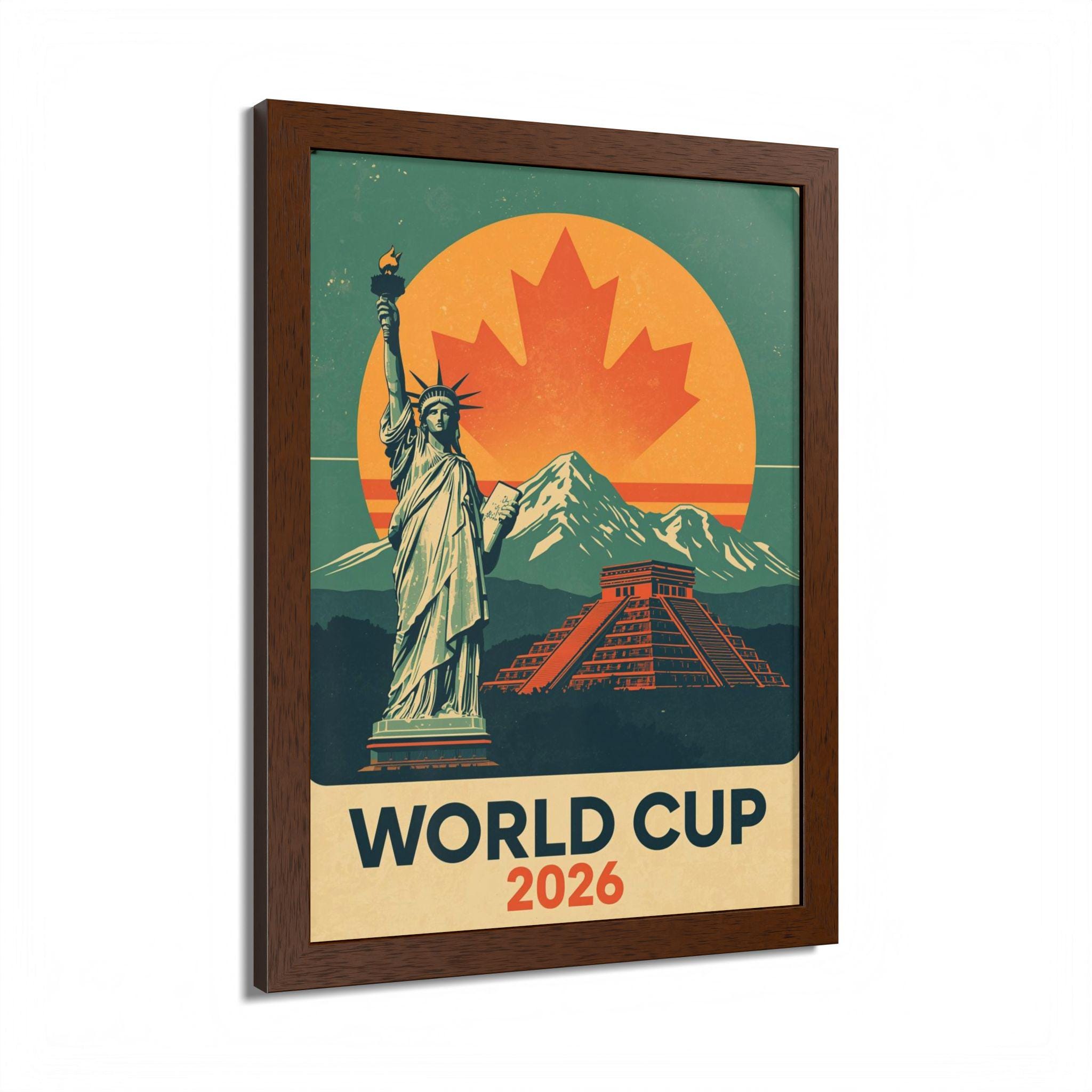 2026年ワールドカップの額入りポスター：レトロサッカーアート