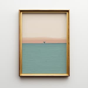 Minimalistischer Wal Schwanz Illustration: Ruhige Ozean Sonnenuntergang Illustration - Moderne Küsten Dekoration, Ozean Meditation Kunstwerk Bild 1
