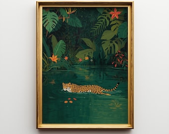 Jaguar Jungle Poster - Exotic Tropical Animal Wall Art Print, Wildlife Jungle Decor