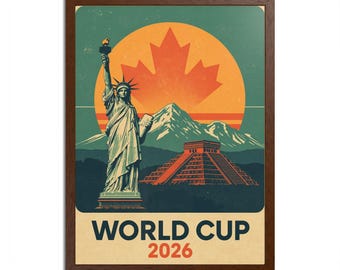 Poster incorniciato della Coppa del Mondo 2026: arte calcistica retrò, USA Canada Messico