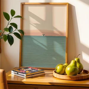 Minimalistischer Wal Schwanz Illustration: Ruhige Ozean Sonnenuntergang Illustration - Moderne Küsten Dekoration, Ozean Meditation Kunstwerk Bild 7