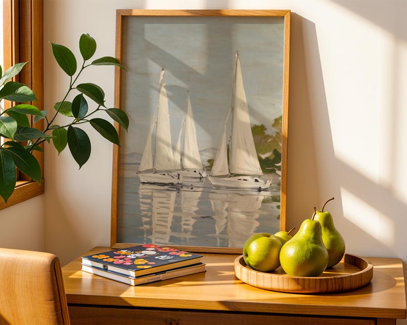 Sailboat Wall Art Print: Coastal Nautical Landscape, Serene Ocean ...