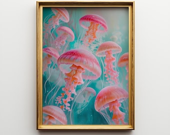 Pink Jellyfish Ocean Poster: Marine Life Poster - Underwater Medusa Illustration