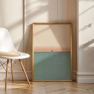 Minimalistischer Wal Schwanz Illustration: Ruhige Ozean Sonnenuntergang Illustration - Moderne Küsten Dekoration, Ozean Meditation Kunstwerk Bild 8