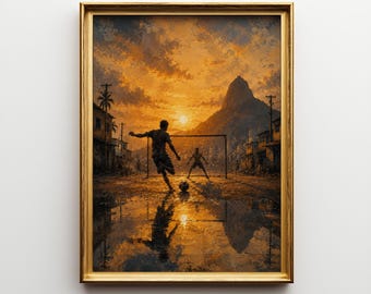 Street Soccer Wall Art Print: Rio de Janeiro Sunset Football · Brazil Street Game · Sport Gift
