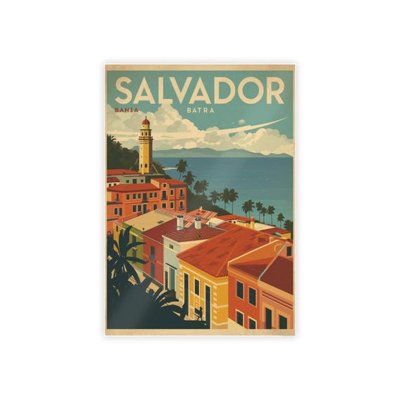 Vintage Salvador Bahia Travel Poster: Retro Brazil Coastal Art
