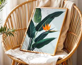Poster Paradiesvogel: Tropische Kunst, Botanischer Druck für das Haus