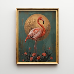 Pink Flamingo Wall Art : Botanical Bird Decor · Gold Moon Floral Painting · Teal Maximalist Print