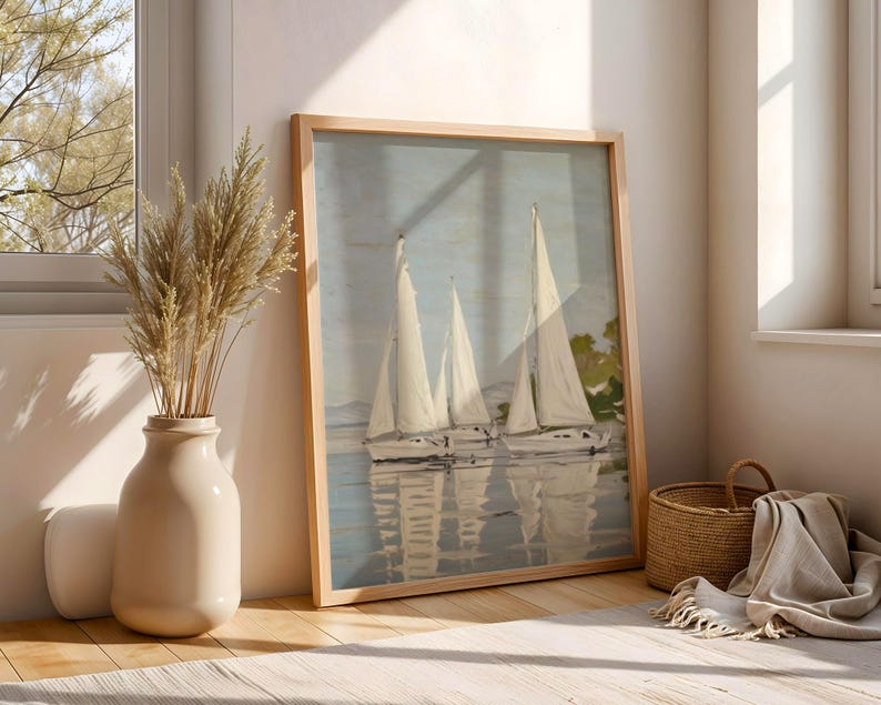 Sailboat Wall Art Print: Coastal Nautical Landscape, Serene Ocean ...