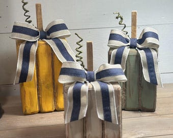 Handcrafted Rustic Wood Pumpkin Set - Fall Home Decor