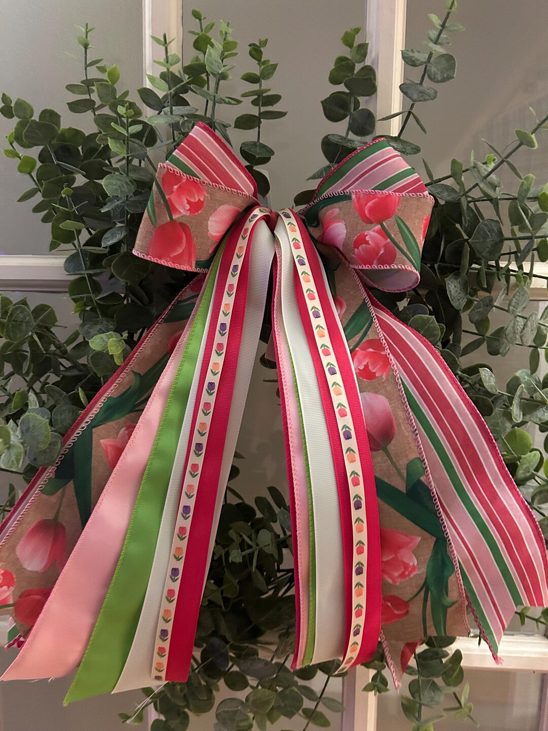 Tulip Ribbon Bundle – Hot Pink, Green, and Striped Spring Ribbons - Etsy
