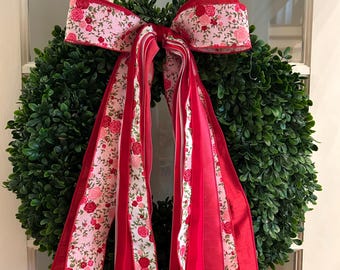 Lot de rubans roses et roses rouges - Rubans décoratifs pour couronne - Printemps/été - Fête des Mères