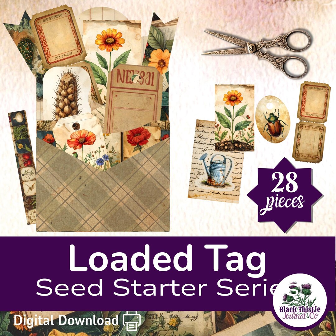 Vintage Loaded Tag Kit | Printable Pocket Ephemera Holder | 28 Piece ...