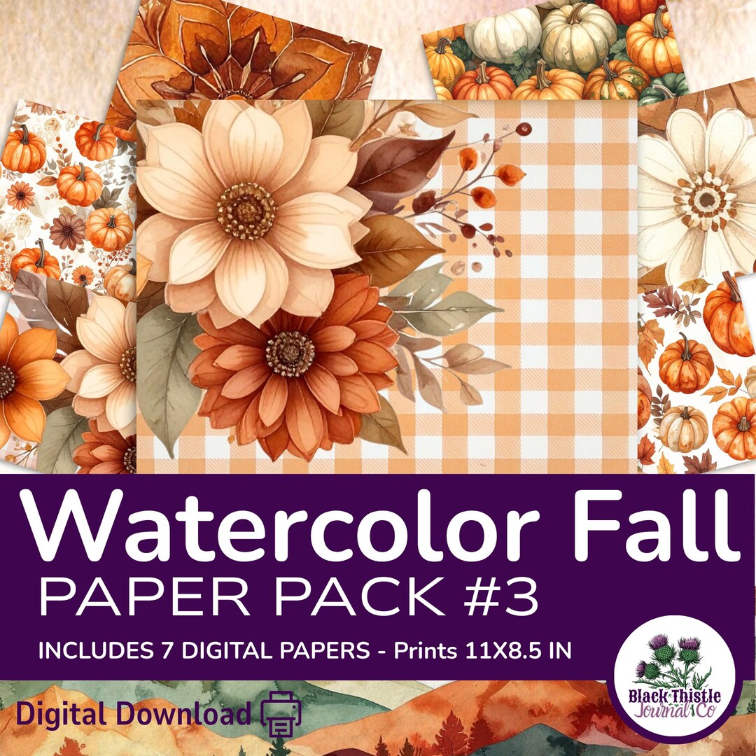 Watercolor Fall Junk Journal | Pumpkin Digital Paper Pack | Fall Floral ...