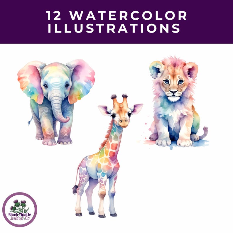 12 Pastel Rainbow Animals Clipart PNG Bundle, Whimsical Watercolor ...