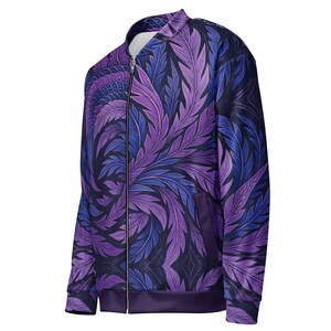 Hokusai Phoenix Unisex Bomber Jacket | Purple & Indigo Wings