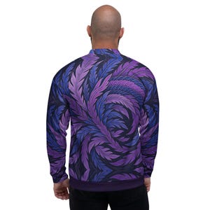 Hokusai Phoenix Unisex Bomber Jacket | Purple & Indigo Wings