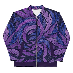Hokusai Phoenix Unisex Bomber Jacket | Purple & Indigo Wings