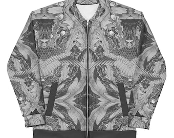 Japanese Phoenix Bomber Jacket, Hokusai Art Streetwear, Unisex Graphic Statement Clothing