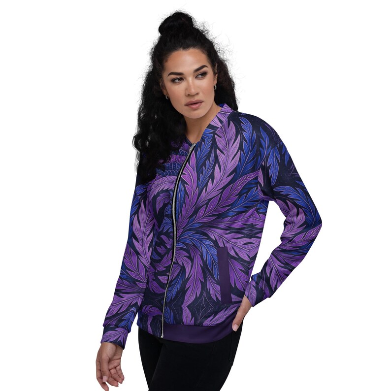 Hokusai Phoenix Unisex Bomber Jacket | Purple & Indigo Wings