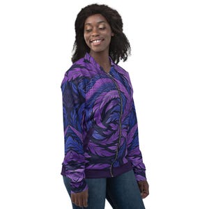 Hokusai Phoenix Unisex Bomber Jacket | Purple & Indigo Wings