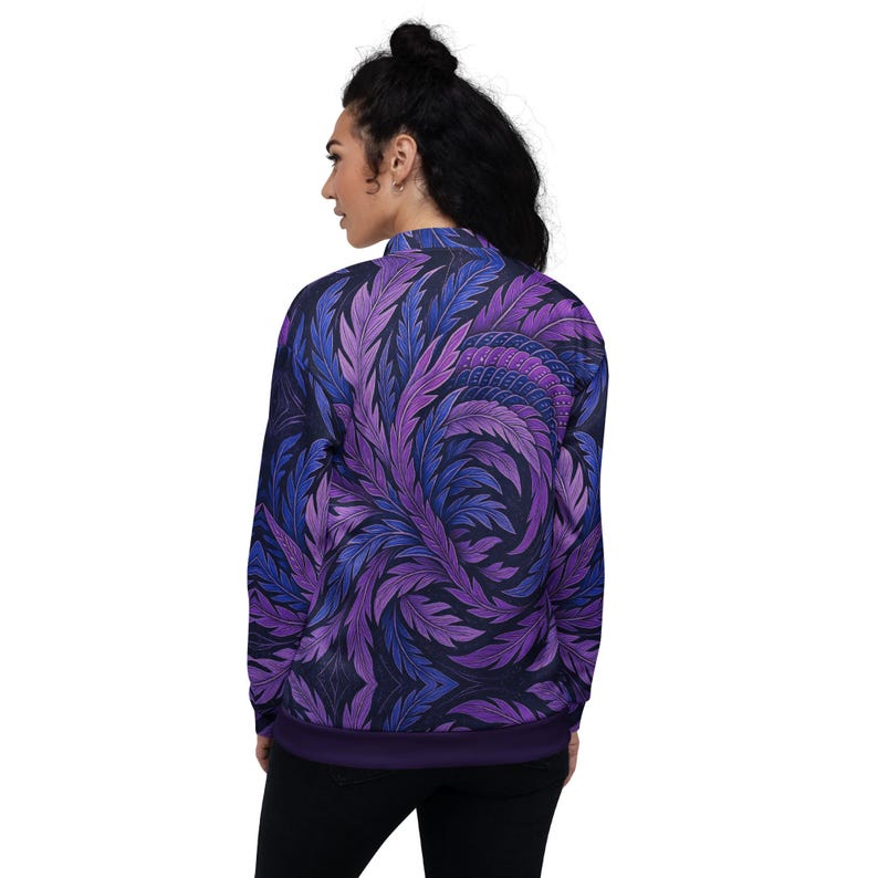 Hokusai Phoenix Unisex Bomber Jacket | Purple & Indigo Wings