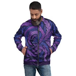 Hokusai Phoenix Unisex Bomber Jacket | Purple & Indigo Wings