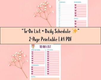 Daily Schedule Printable | To-Do List Planner, Hourly, A4 (PDF)