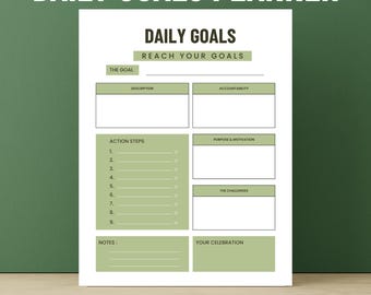 Daily Goals Planner Printable | Goal Setting Worksheet | Productivity | A4 A5 US Letter (Digital Download)